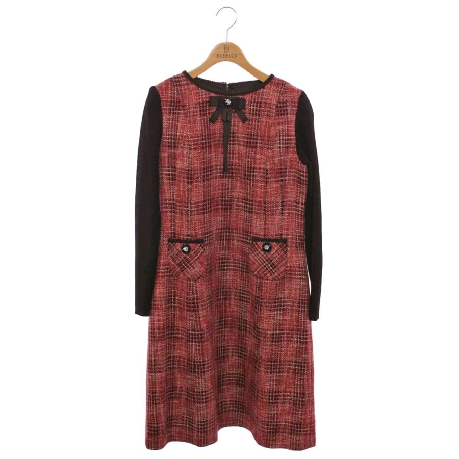 スーパービューティー ワンピース 42 レッド チェック柄 ビジュー