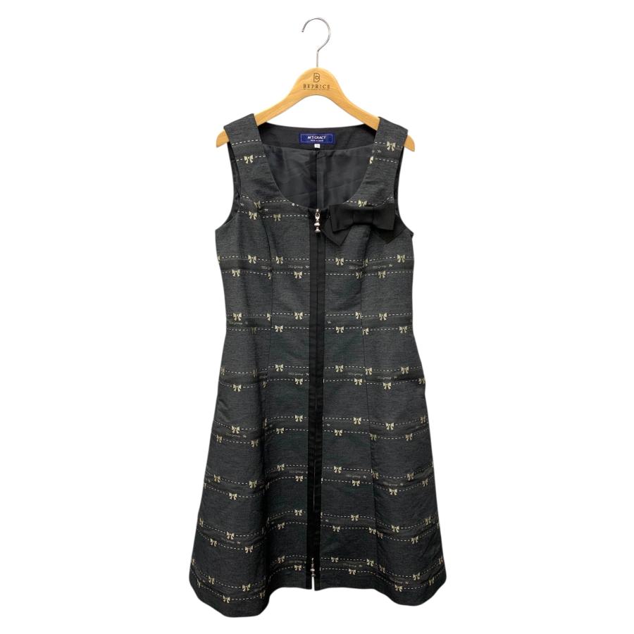 エムズグレイシー 511114 ワンピース 38 ネイビー リボン センター