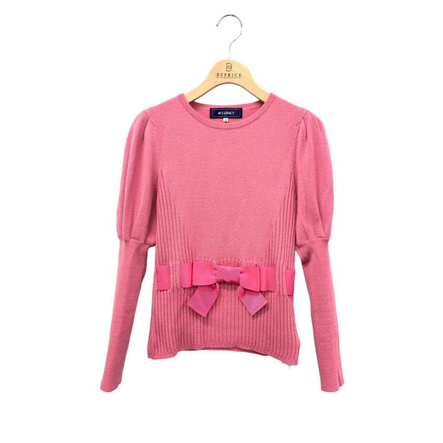 エムズグレイシー 318623 ニット 38 ピンク ウエストリボン