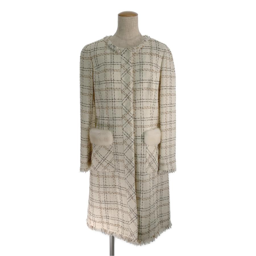 Rene（ルネ） コート ツイード ノーカラー ミンクファー付ポケット 総