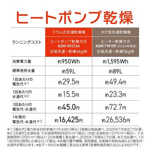 無料長期保証】AQUA ドラム式洗濯機 左開き 洗濯12kg 乾燥6kg 幅59.5cm