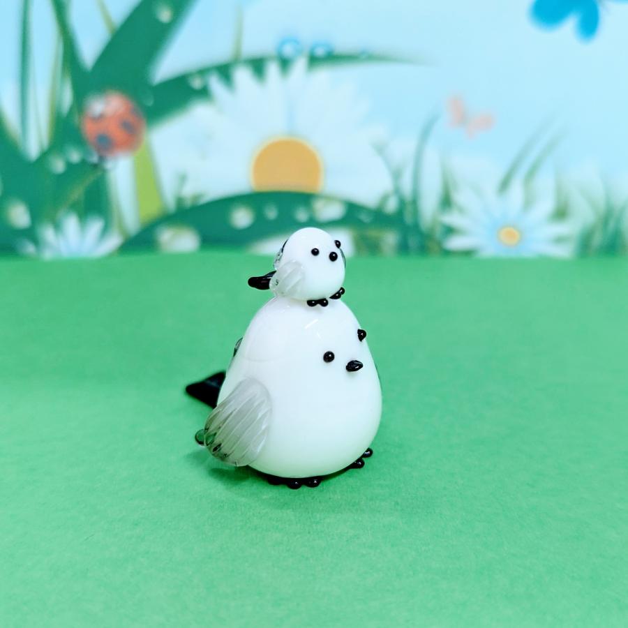 ガラス細工 シマエナガ親子（グレー）ミニチュア 雑貨 置物 小物 鳥