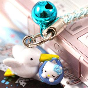 ハローキティ こうのとりキティ 根付けストラップ ピンク＆ブルー
