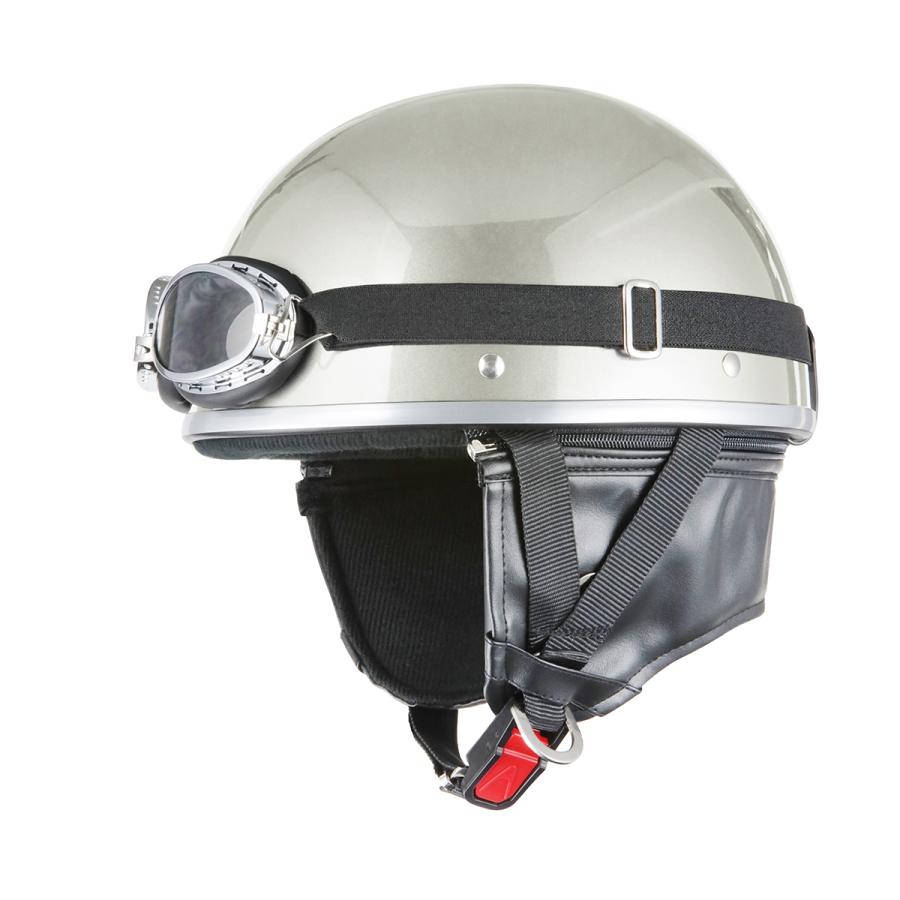 バイクヘルメット シルバー ビンテージ ハーフヘルメット ゴーグル付き