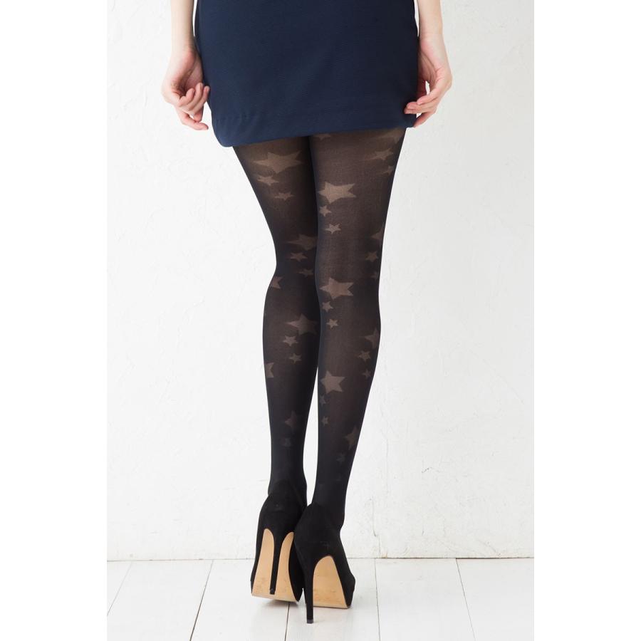 スター 柄タイツ (ブラック 黒)(M-Lサイズ)(日本製) 星柄 ストッキング