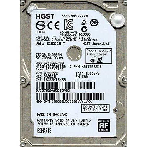 日立（HITACHI） 【中古】HGST 日立製 2.5インチ 内蔵HDD 750GB