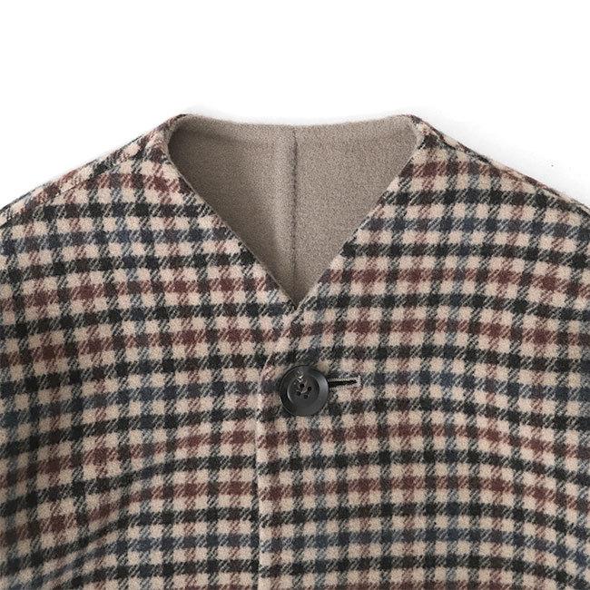 LE GLAZIK ルグラジック チェック柄 リバーシブル ノーカラーコート JL