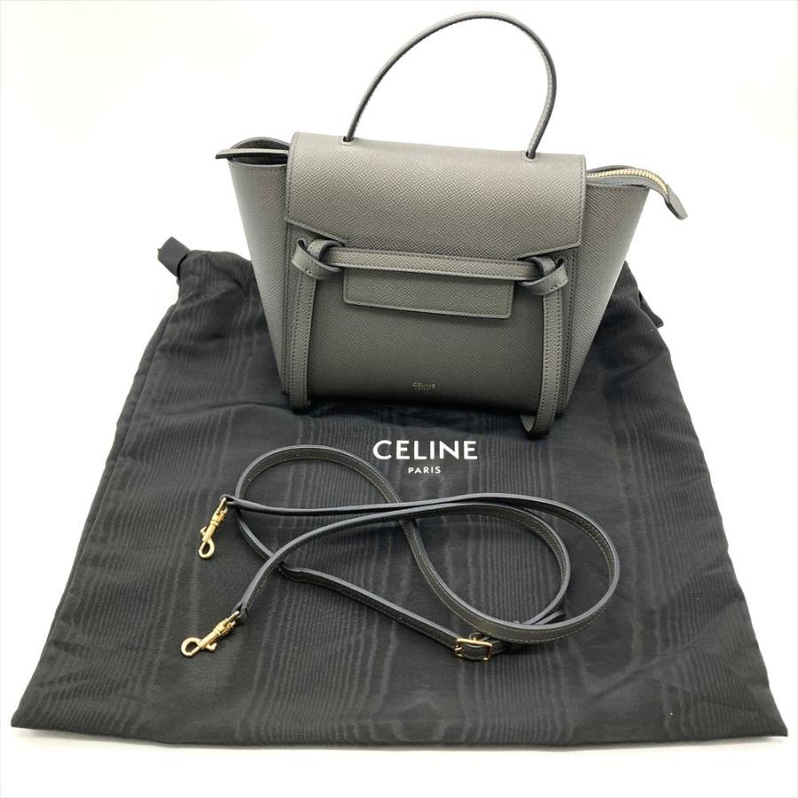 CELINE（セリーヌ） ベルトバッグ ナノ ハンドバッグ レザー グレー
