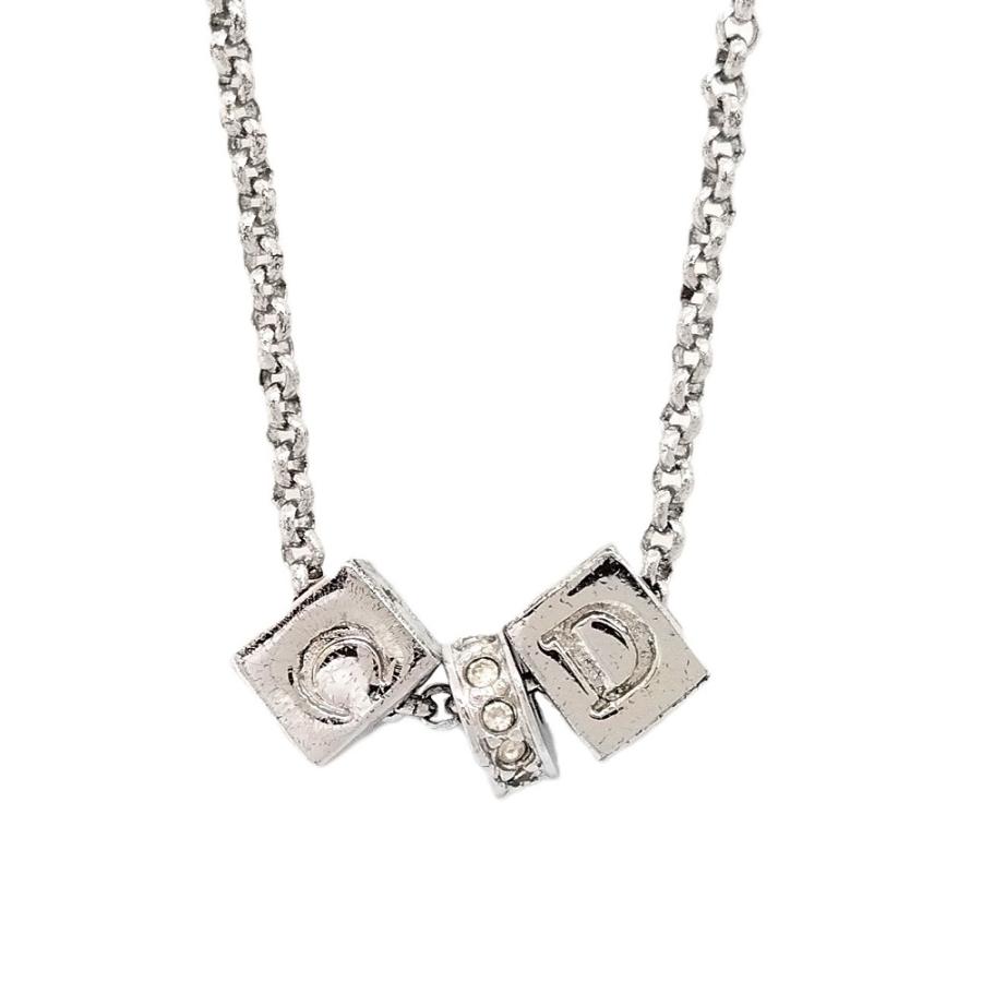 ディオール Dior ネックレス シルバー CDロゴ キューブ ラインストーン