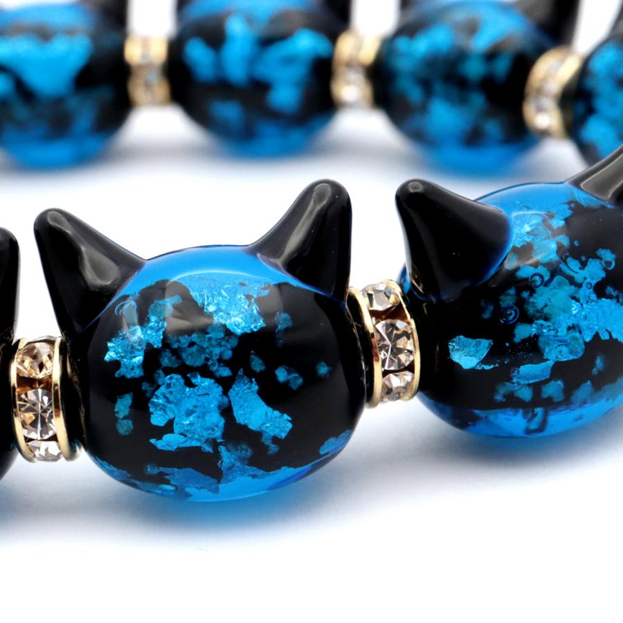 GOLD STONE ホタルガラス ブレスレット 光る 夜光 猫型ビーズ