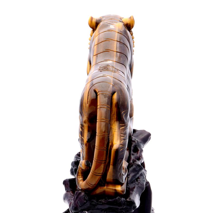 GOLD STONE タイガーアイ 虎 置物 彫刻 台座付き 2.2kg 虎眼石 風水