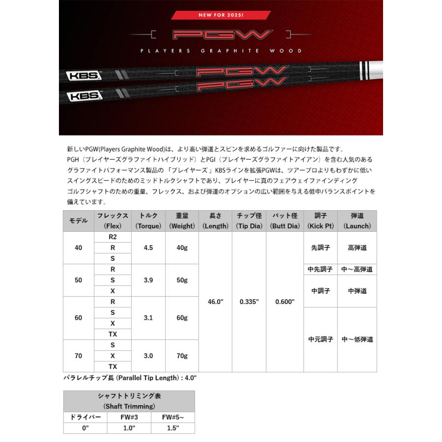 KBS シャフト ドライバー用 KBS PGW グラファイト ウッドシャフト (US