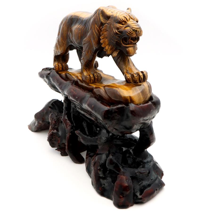 GOLD STONE タイガーアイ 虎 置物 彫刻 台座付き 1.8kg 虎眼石 風水