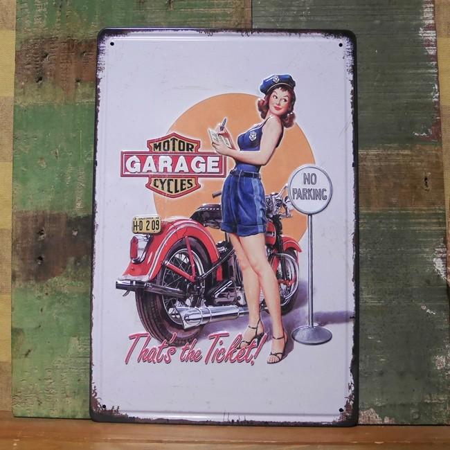 アンティークメタルプレート GARAGE GIRL ピンナップガール ブリキ看板