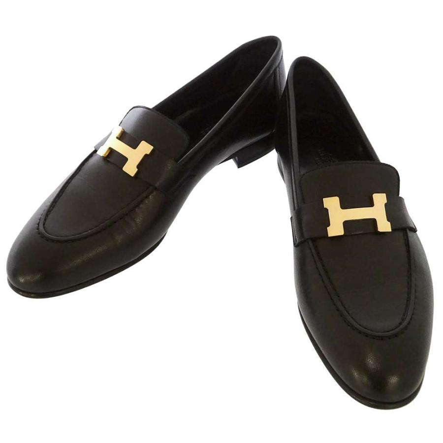 エルメス モカシン パリ ブラック/ピンクゴールド金具 レザー