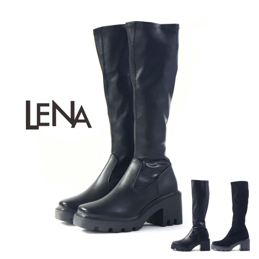 Lena（レナ） レディース ブーツ スクエアトゥ厚底ストレッチロング