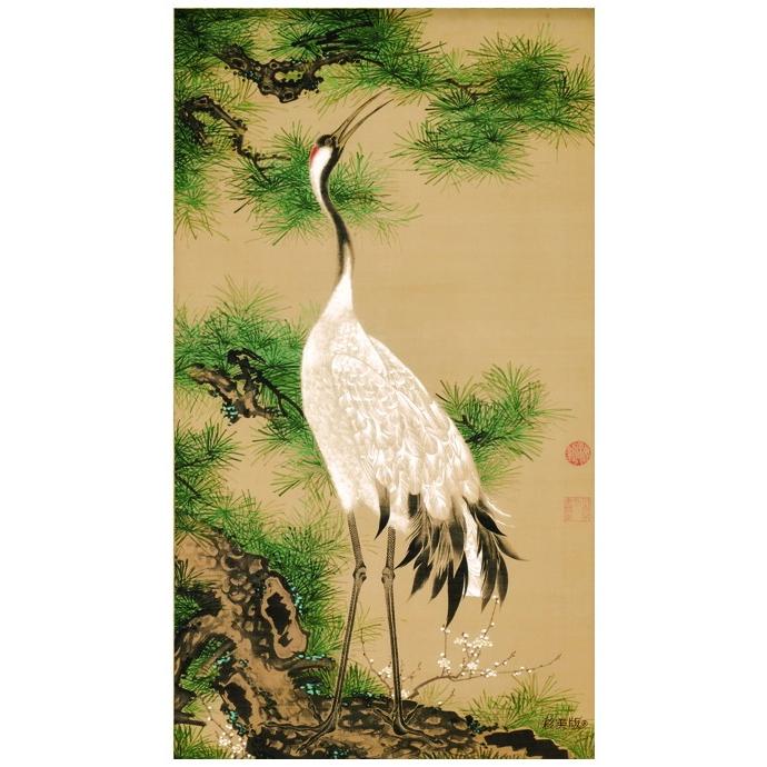 鶴　絵画 伊藤若冲『白鶴図』軸装・額装