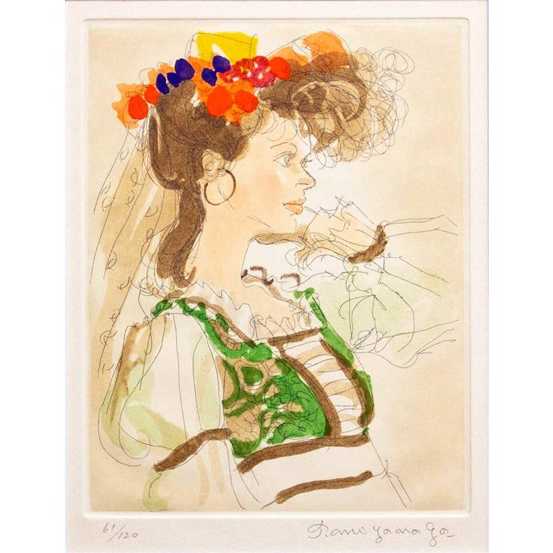 宮永岳彦「 燦 」 (緑のドレス) 色彩銅版画 手彩色 版画 絵画 洋画