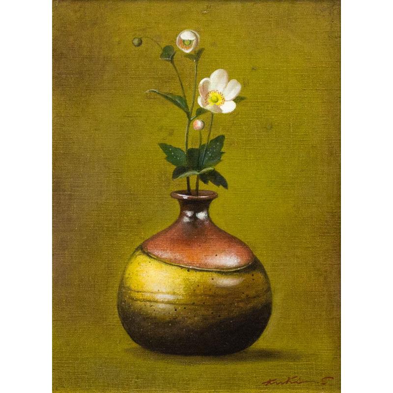 九鬼三郎「 古備前の秋明菊 」 油絵 油彩画 F4 ( 4号 ) 絵画 洋画 肉筆