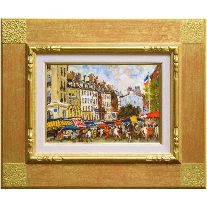 関 拓司 「 広場の朝市 」 油絵 ・ 油彩画 SM ( サムホール ) 絵画