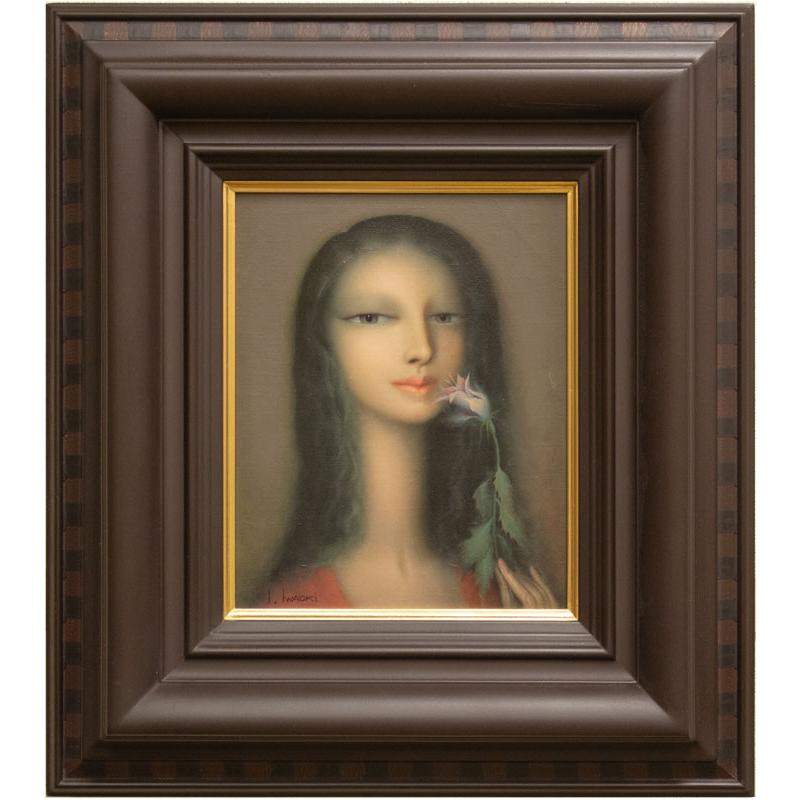 岩織 治「 一輪の花 」 油絵 ・ 油彩画 F3 ( 3号 ) 絵画 洋画 肉筆