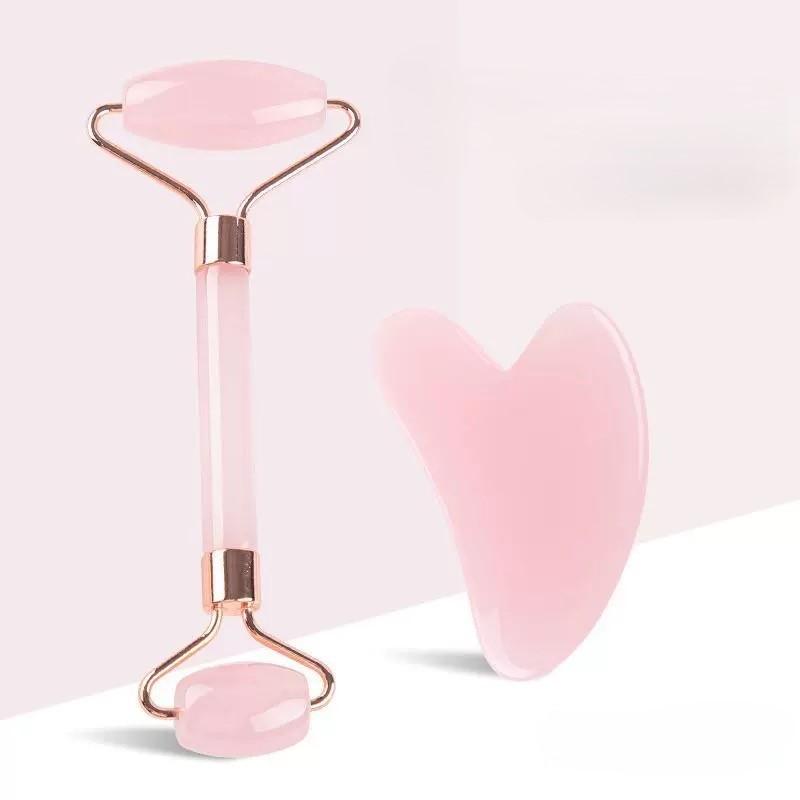 天然石 ローズクォーツ フェイスローラー 美顔ローラー ダブルヘッド