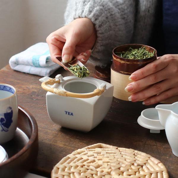 上出長右衛門窯 TEA字 角急須 小 九谷焼 染付 急須 磁器 茶器