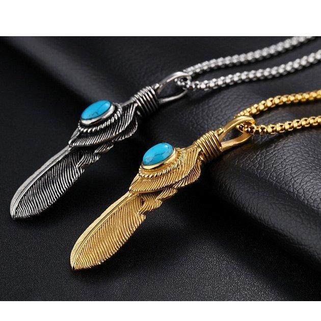 ネックレス メンズ イーグルフェザー ターコイズ 鷹 ゴローズ 羽毛