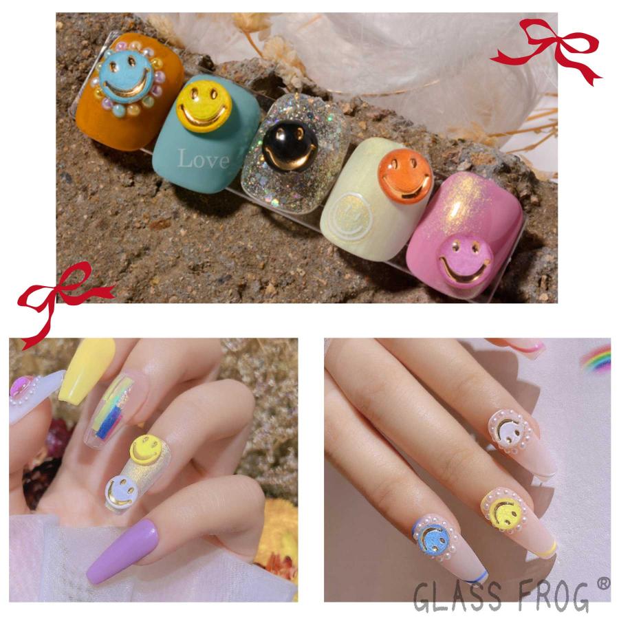 ネイルパーツ にこちゃん スマイル 6色×8個 計48個セット セルフネイル