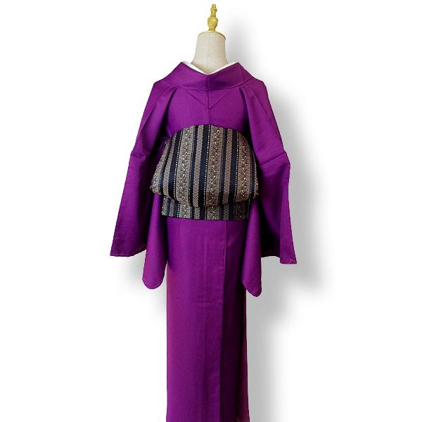 洗える着物 袷着物 単品 レディース きもの 色無地 紫 プラム色 モダン