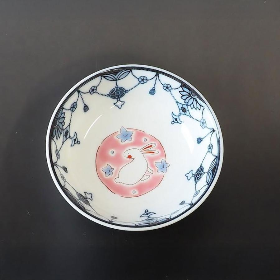 九谷焼 4寸瓔珞小鉢揃 うさぎ五彩 ：美山窯 5枚揃え うさぎ 動物