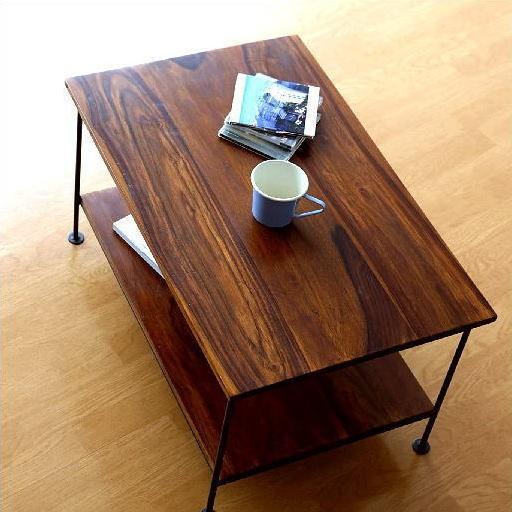 ローテーブル コンパクト 収納棚付き おしゃれ 木製 アイアン リビング