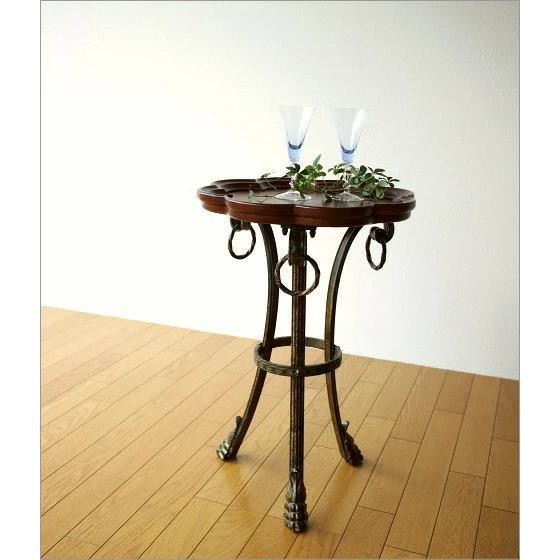 値下アンティーク調 アイアン脚 サイドテーブル 花台 飾り台 古材