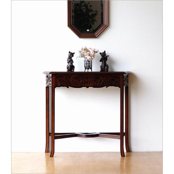 コンソールテーブル アンティーク 玄関 スリム 花台 木製 無垢材