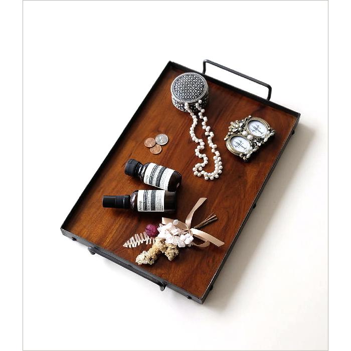 トレー トレイ 木製 アイアン 持ち手付き おしゃれ 無垢 鉄 天然木