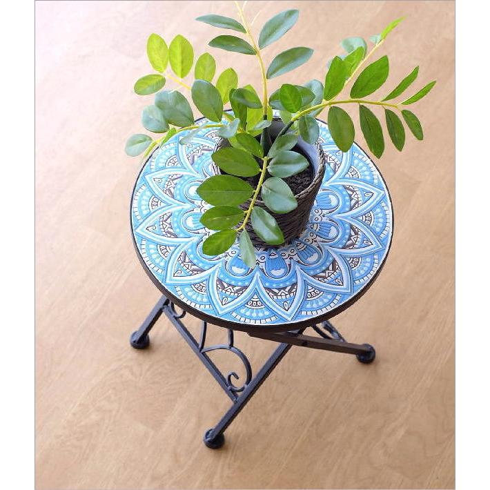 ガーデンテーブル タイル おしゃれ ミニテーブル アイアン 円形 丸型