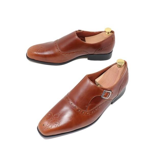 GLENFORD 本革 スクエアトゥ シングル モンクストラップ メダリオン