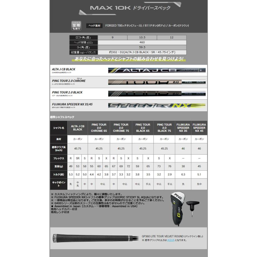 PING（ピン） G430 MAX 10K ドライバー PING TOUR 2.0 CHROME 65 / 75