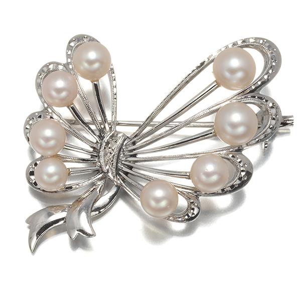 MIKIMOTO（ミキモト） ブローチ パール 真珠 4.4-5.7mm リボン