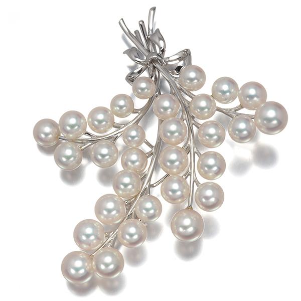 MIKIMOTO（ミキモト） ブローチ パール 真珠 5.0-7.5mm リボン K18WG