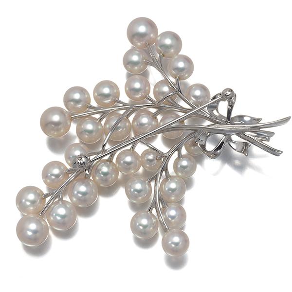 MIKIMOTO（ミキモト） ブローチ パール 真珠 5.0-7.5mm リボン K18WG
