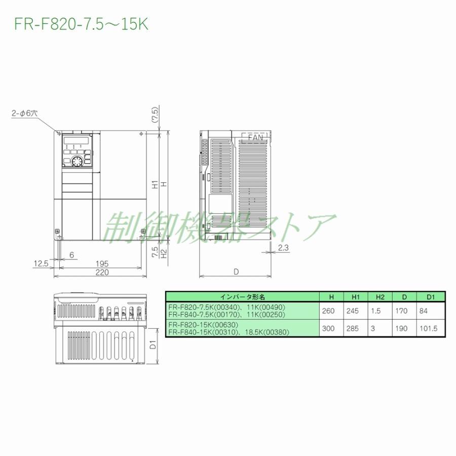 三菱電機（MITSUBISHI ELECTRIC） FR-F820-7.5K-1 三相200v 適用モータ
