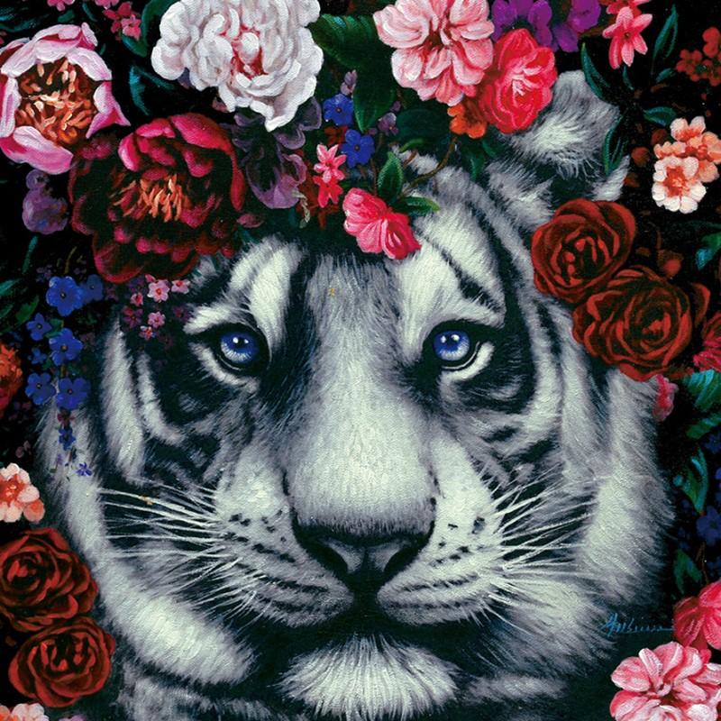 オイルペイント ハンドペイント 63×63cm アート 虎 表情 目力 モダン