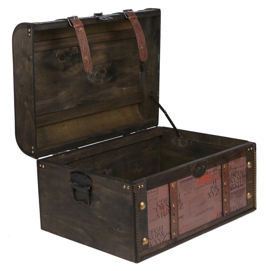 鍵付き アンティーク 宝箱 海賊 木箱 特大サイズ （横幅約55cm） : e