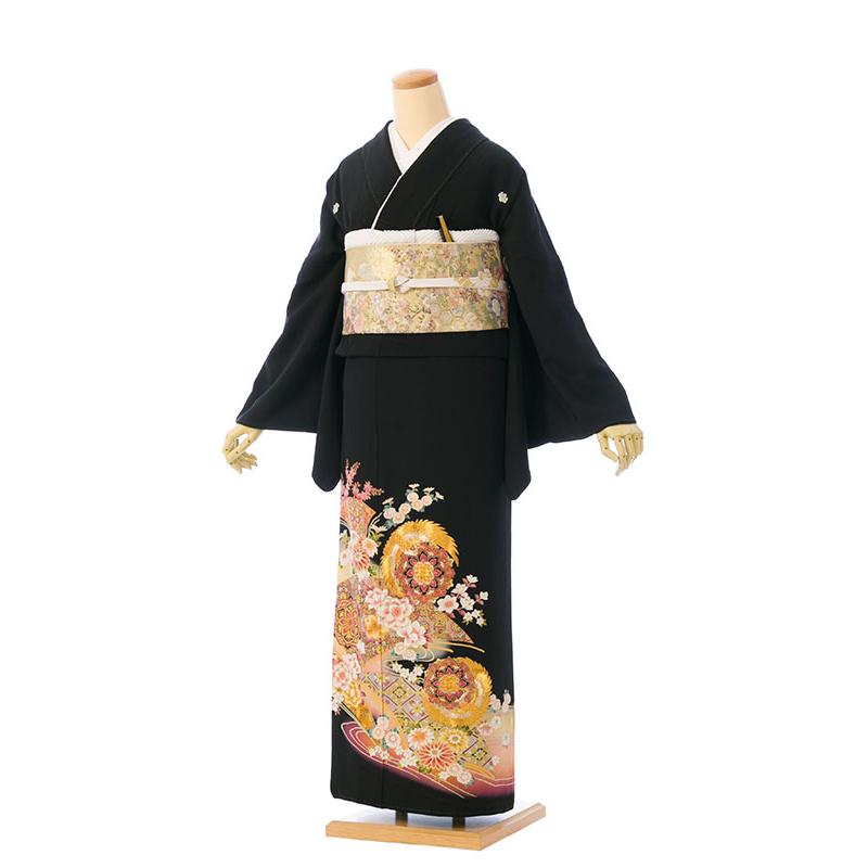 ワイドサイズ 正倉院文様 鳳凰 金彩刺繍柄の黒留袖フルセット(黒)| 黒