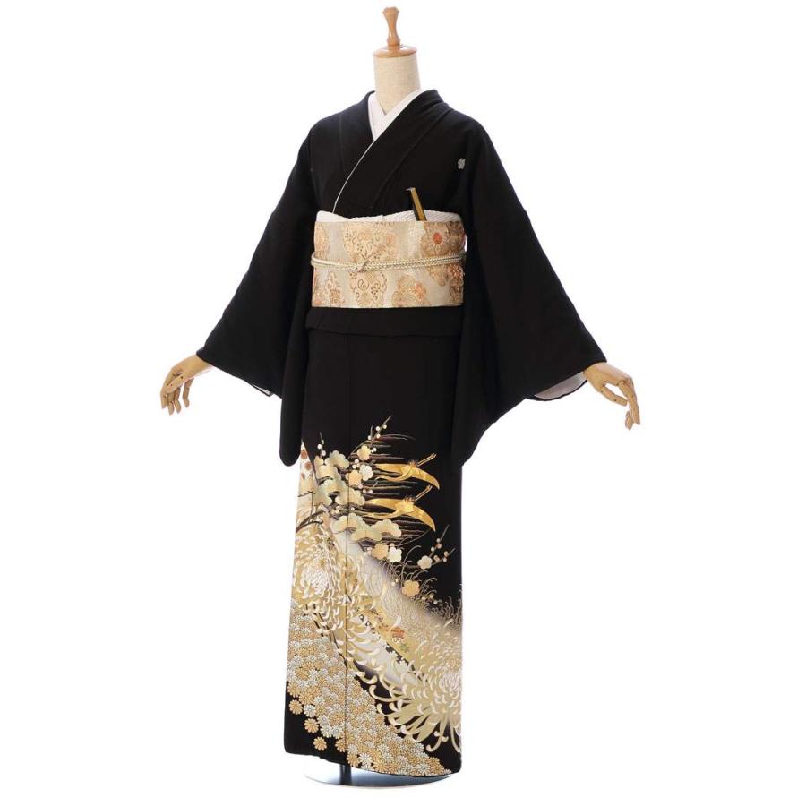 Mサイズ 鶴 乱菊 松柄の黒留袖フルセット(黒)|黒留袖 MP-0006 : e