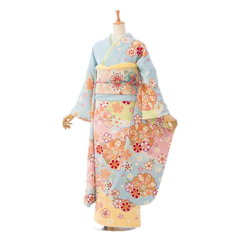 2〜12月】正絹振袖|着物レンタル|153〜165cm|振袖フルセット(ブルー系