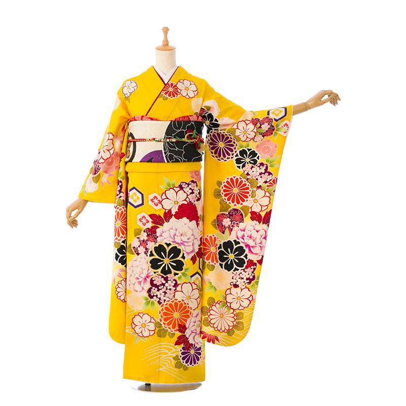 2〜12月】正絹振袖|着物レンタル|155〜165cm|振袖フルセット(黄色系