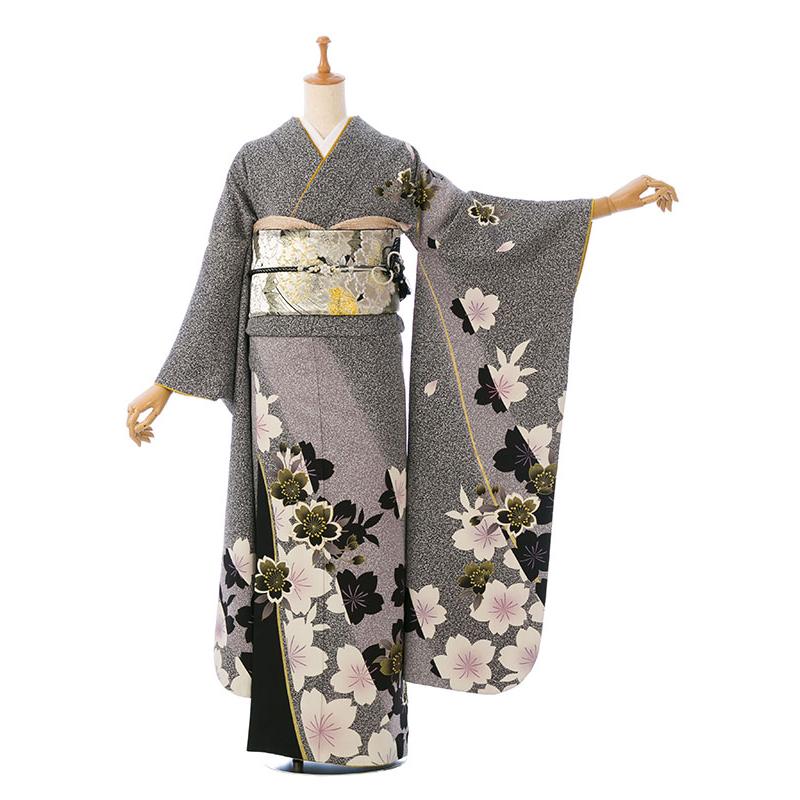 正絹振袖|着物レンタル|153〜165cm|振袖フルセット(グレー系)|普通