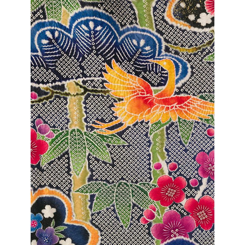 総絞り 正絹|160〜168cm|11〜15号|振袖フルセット(紺系)| 大きいサイズ